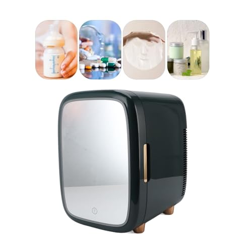Mini Small Fridge for Skin Care, 12 Liter Portable Fridge with Dimmable LED Mirror, Hot or Cold Personal Beauty Refrigerator for Bedroom/Car/Makeup(US Plug)