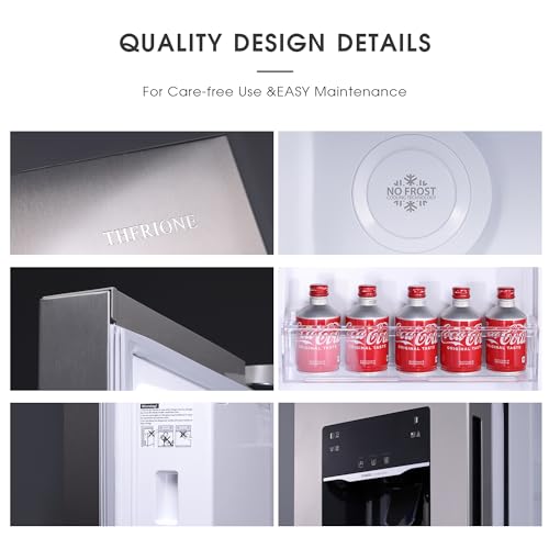 Freestanding Side-by-Side Refrigerator with 18.1 Cu. Ft Capacity, Built-In Ice Maker & Water Dispensers, 2 Door Auto Defrost Fridge for Kitchen/Office/Commercial, Gray Stainless Steel