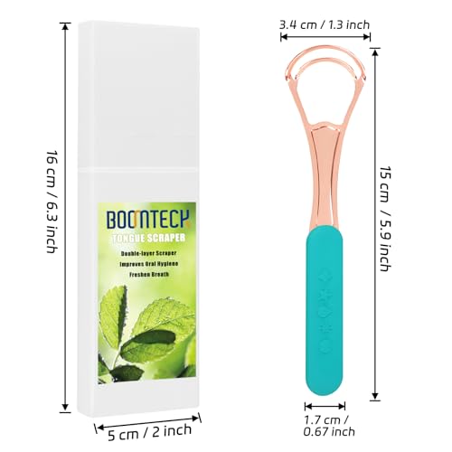 Tongue Scraper for Adults, 2 Pack Stainless Steel Tongue Cleaner, Surgical Grade Metal Fresh Breath Tongue Brush Kits with Travel Case for Men & Women Oral Care Bad Breath Cure (Gold)