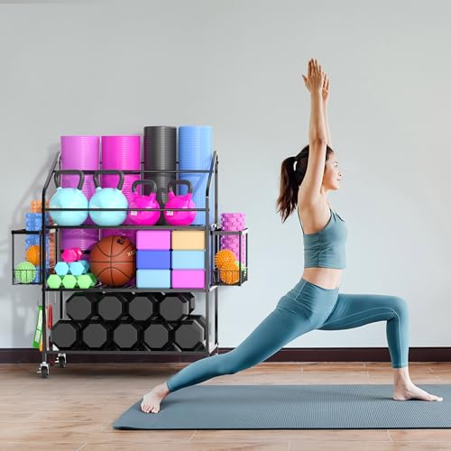 Houseables Weight Rack for Home Gym, Home Gym Storage Rack, 39"x16", 200LB Capacity, Metal, Dumbbell Rack, Workout Equipment Storage, Yoga Mat Stand, Organizer for Dumbbells, Weights, Kettlebell, Band