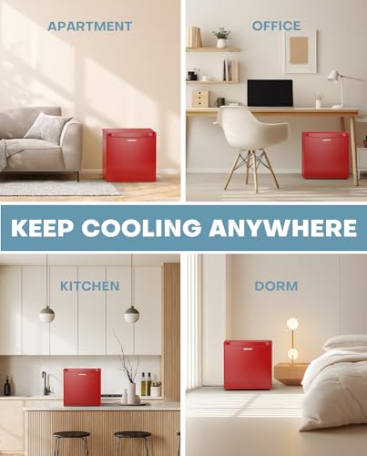 Upstreman 1.7 Cu.ft Mini Fridge with Freezer, Adjustable Thermostat, Energy Saving, Low Noise, Single Door Compact Refrigerator for Dorm, Office, Bedroom, Red-FR17
