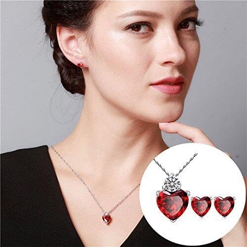 Wome'S Elegant Necklace +Earrings Lady Jewellery Crystal Pendant For Girls Decoration Red Stable Attractive