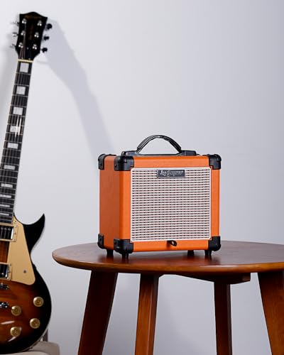 Leo Jaymz 10W Electric Guitar Amplifier-Clean and Distortion Channel -2 Band Equalization and BT Play Accompaniment-Recording Studio, Practice Room, Small Courtyard (5", Orange)…