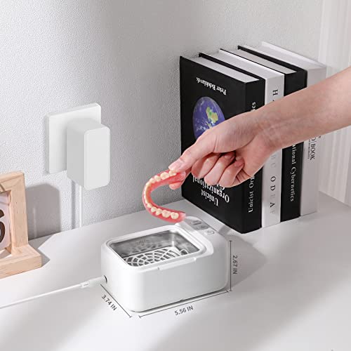 Professional Ultrasonic Cleaner Machine for Dentures, Retainer, Mouth Guard, Aligner, Whitening Trays, All Dental and Sleep Apnea Appliances (46kHz, 6.67oz, 24W)-White