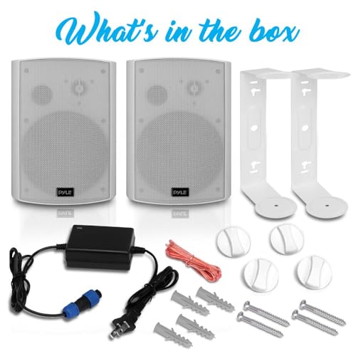 Outdoor Wall-Mount Patio Stereo Speaker - Waterproof Bluetooth Wireless & No Amplifier Needed - Portable Electric Theater Sound Surround System - Pyle PDWR61BTWT