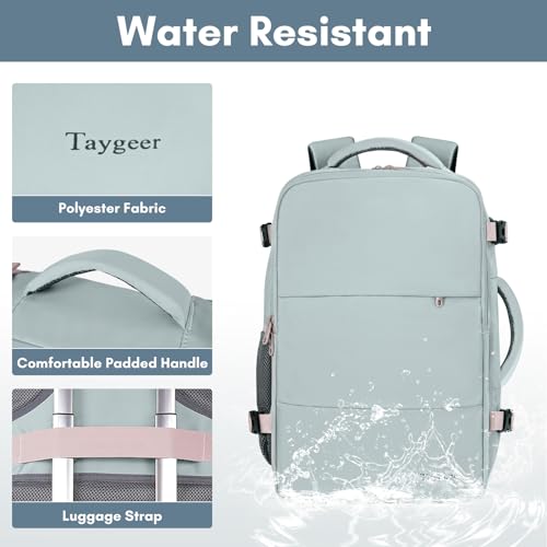 Taygeer Personal Item Backpack for Men Women, Travel Backpack Carry on Luggage Flight Approved with USB Charging Port & Shoe Pouch, Large Weekender Backpack Work Bag for Hiking Gift, Gray Powder