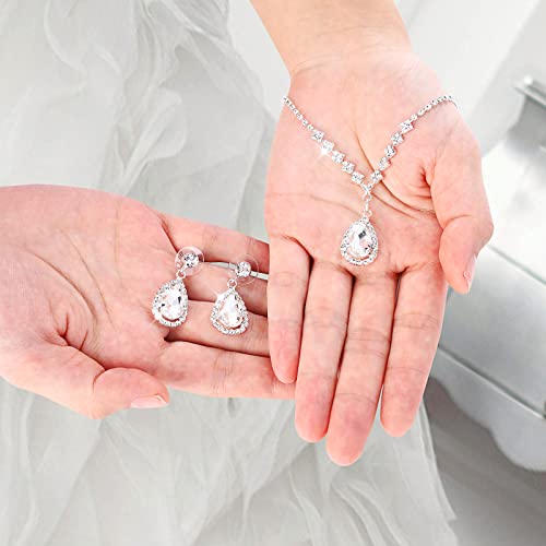 Yolev Bridal Wedding Jewelry Set for Wedding Simple Teardrop Dangle Crystal Prom Women's Bridesmaid Jewelry Set for Wedding Party