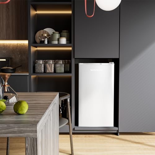 3.2 Cu. Ft Mini Fridge with Freezer for Bedroom, Dorm, Office, Compact Refrigerator with Adjustable Thermostat, Removable Glass Shelves and Reversible Door (White)