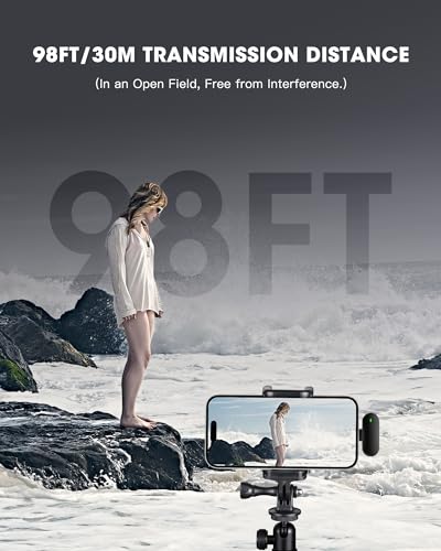 Wireless Lavalier Microphones for iPhone,Android,2 Pack 2.4G Clip on Lapel Mini Mic with Noise Cancellation for Video Recording,Interview,Vlog,Live Streaming