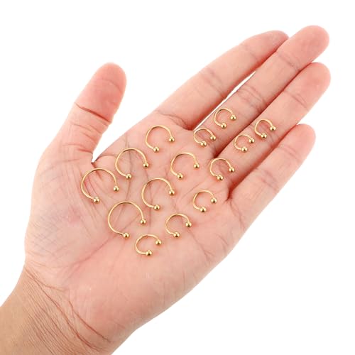 Yolev 14Pcs 6/7/8/9/10/12/14mm Surgical Steel Horseshoe Septum Nose Ring Hoop Set Piercing Jewellery,Horseshoe Rings Earring Eyebrow Earring Hoop Lip Horseshoe Piercing for Women Men