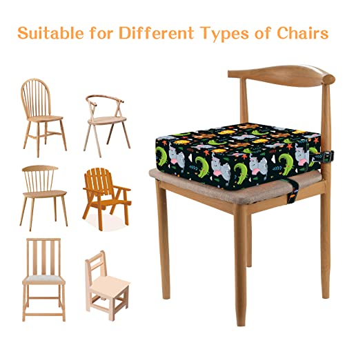 Toddler Booster Seat for Dining Table, Stronger Support Non-Slip Bottom Double Safe Straps Booster Seat Dining Toddler, Portable Travel Increasing Cushion (Black)