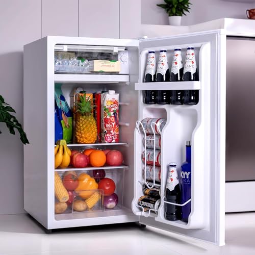 3.2 Cu.Ft Mini Fridge for Bedroom Office Dorm, Small Refrigerator with Freezer, Compact Fridge with Adjustable Thermostat, Low Noise, Energy Saving, White