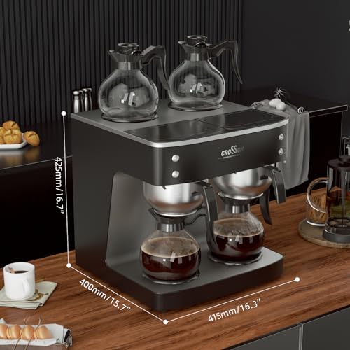 crosson 200 Cup/hour Commercial Drip Coffee Maker, 7.2L Pour Over Coffee Brewer with 4 Glass Decanter&Warmers and Easy Clean Fingerprint Free Housing and 304 Stainless Steel Funnel,