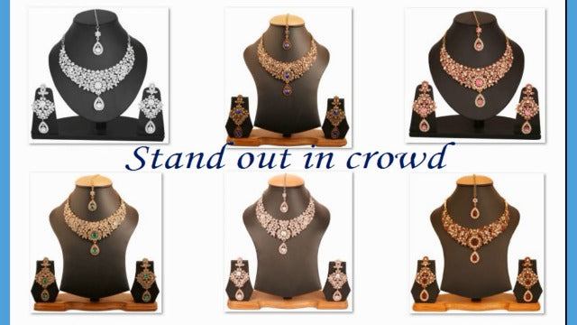 Touchstone Indian jewelry sets for women bollywood necklace earring wedding high fashion victorian formal style jewellery desi artificial imitation joyeria rhinestone in antique gold or white tone.