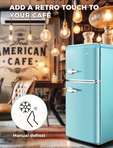 3.2Cu.Ft Compact Refrigerator Mini Fridge with Freezer, 2 Door Retro Small Refrigerator with Freezer, 7 Level Thermostat and Removable Shelves, Mini Fridge for Bedroom Office Apartment Dorm Bar
