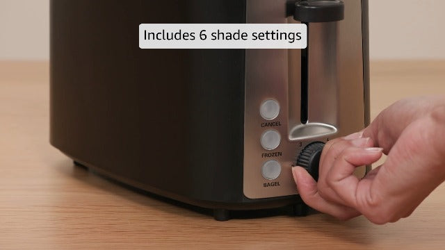 Amazon Basics 2 Slice, Extra-Wide Slot Toaster with 6 Shade Settings, Black & Silver