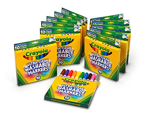 Crayola Ultra Clean Washable Markers (12 Boxes), Bulk Markers for Kids, 10 Broad Line Markers, Gifts for Girls & Boys, 4+