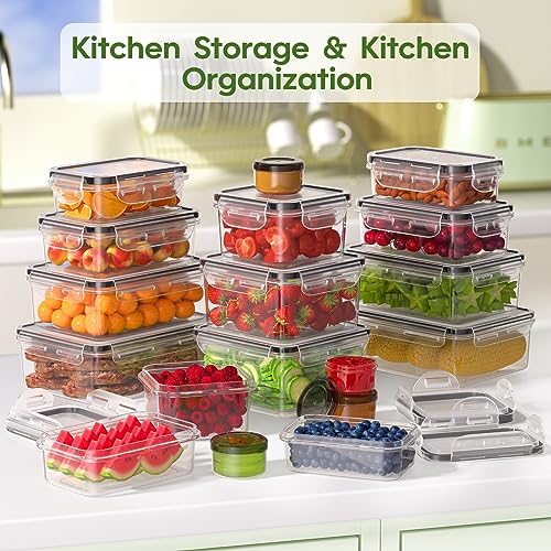 36-Piece Food Storage Containers with Lids(18 Containers & 18 Lids), Plastic Food Containers for Pantry & Kitchen Storage and Organization, BPA-Free, Leak Proof, Reusable with Labels & Pen