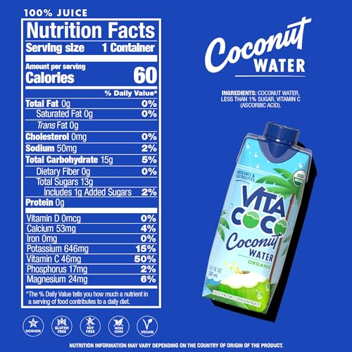 Vita Coco Coconut Water, Pure Organic | Refreshing Coconut Taste | Natural Electrolytes | Vital Nutrients | 11.1 Oz (Pack Of 12)