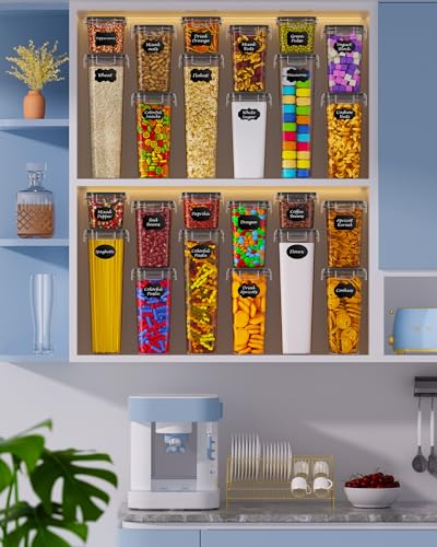 24 PCS Airtight Food Storage Containers with Lids, Kitchen Pantry Organization and Storage, BPA-Free Plastic Scale Food Canisters for Cereal, Flour, Sugar, Dry Food, Include Labels & Marker