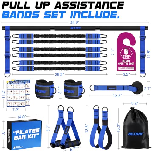 Pilates Bar Kit with Resistance Bands for Working Out, 210lbs Heavy Resistance Bands with Handles, Pilates Equipment with Resistance Band Bar for Men Women, Home Gym Full Body Workout Equipment