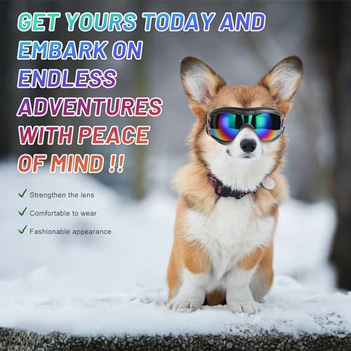 NVTED Dog Sunglasses Dog Goggles, UV Protection Wind Protection Dust Protection Fog Protection Pet Glasses Eye Wear Protection with Adjustable Strap for Medium or Large Dog (Laser)