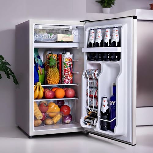 3.2 Cu.Ft Mini Fridge for Bedroom Office Dorm, Small Refrigerator Freezer, Mini Compact Fridge with Adjustable Thermostat, Low Noise, Energy Saving, Sliver