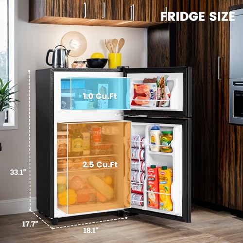 3.5 Cu.Ft Mini Fridge with Freezer, 2 Door Small Refrigerator, 7 Level Adjustable Thermostat, Compact Fridge for Living Room, Office, Kitchen and Apartment(Black)