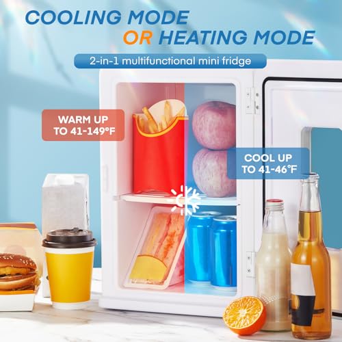 NORTHCLAN Mini Fridge, 15 L/21 Can Personal Refrigerator, Portable Cooler &Warmer, Beverage & Skincare, 110V/12V, Black, Width 11.8", White