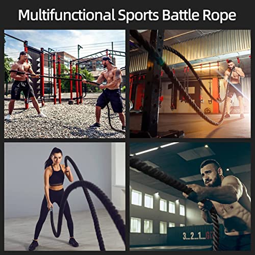 Battle Ropes 1.5 inch 30 ft - Polyester Workout Rope Heavy for Home Body Workouts Building Muscle, Black