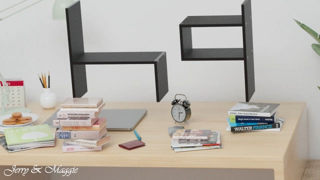 Jerry & Maggie Desktop Organizer Office Storage Rack Adjustable Wood Display Shelf, White, 5 Units, 16"L x 15.8"H x 6.8"W
