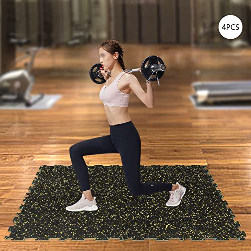 1" Thick 10.76 Sq Ft Rubber Top High Density 4Pcs Exercise Gym Mats, Interlocking Puzzle Floor Tiles for Home Gym Heavy Workout Equipment Flooring, 19.68 * 19.68inch
