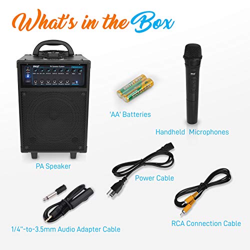 Pyle Wireless 600W Portable PA Speaker System - Bluetooth Compatible, Rechargeable Battery Powered Outdoor Stereo Speaker Microphone Set with 30-Pin iPod Dock, Wheels, and 1/4" to AUX RCA Cable