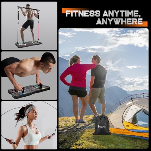 Home Gym Equipment, Large Compact Push Up Board, Portable Home Gym System with Pilates Bar, Resistance Band, Ab Roller Wheel, Full Body Workout at Home, Professional Push Up Strength Training