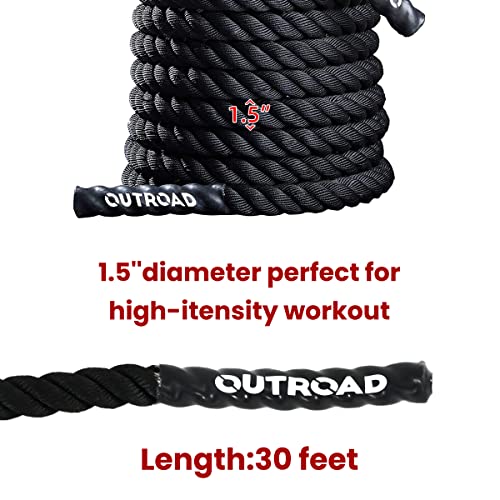 Outroad Battle Rope, 1.5" Diameter 30ft Poly Dacron Workout Exercise Training Heavy Rope, Workout Equipment for Crossfit Training Home Gym & Fitness Exercises, Black and Pattern