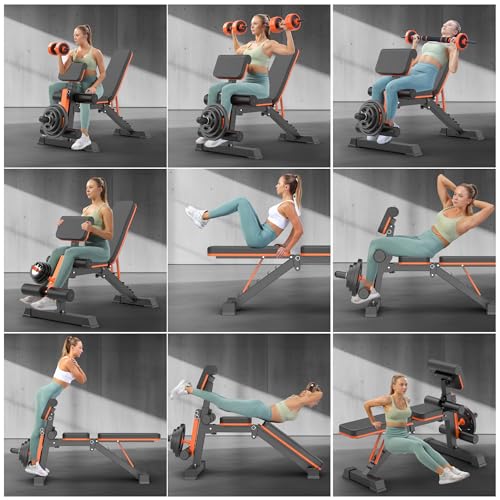 Adjustable Weight Bench, 1000LBS Weight Capacity Foldable Workout Bench, Ideal for Full Body Strength Training, Flat/Incline/Decline Bench Press Versatile Bench for Home Gym W/Leg Extension