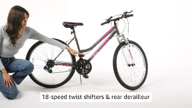Pacific Mountain Sport Bike for Adult Youth Men Women, 24-26-Inch Wheels, 18-Speed Twist Shifters, Linear Pull Brake, Front Suspension, and Steel Frame
