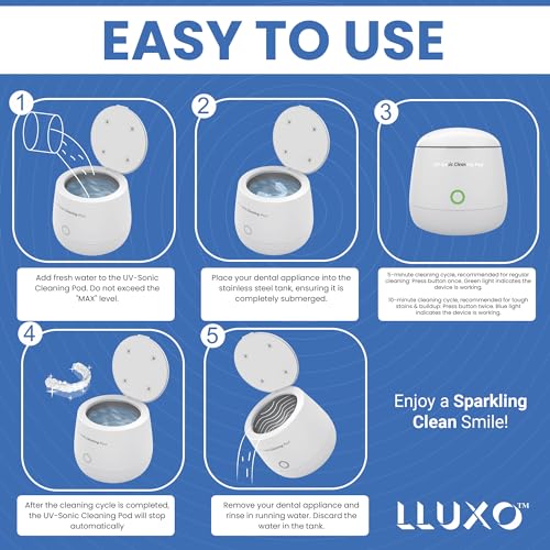 LLUXO's Ultrasonic and UV Cleaning Machine for Aligners, Dentures, Retainers, Trays, Mouth Guards, and all dental appliances; Jewelry, Diamonds, Watches, Coins and more