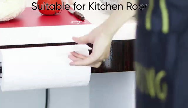 Paper Towel Holder Under Cabinet, Single Hand Operable Wall Mount with Damping Effect, Self-Adhesive or Drilled for Kitchen Bathroom, Black