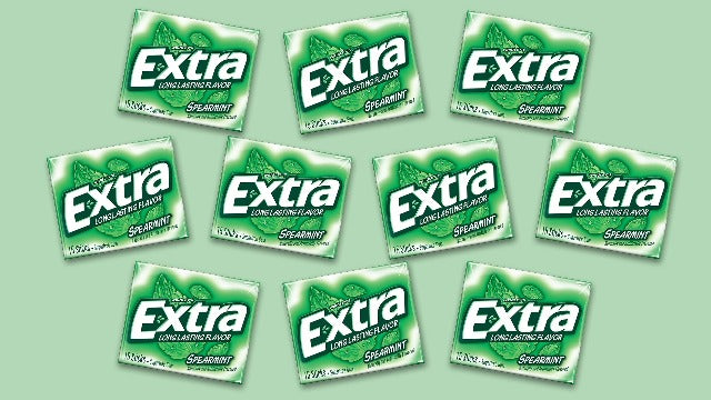 EXTRA Spearmint Sugarfree Chewing Gum, 15 Pieces (Pack of 10)