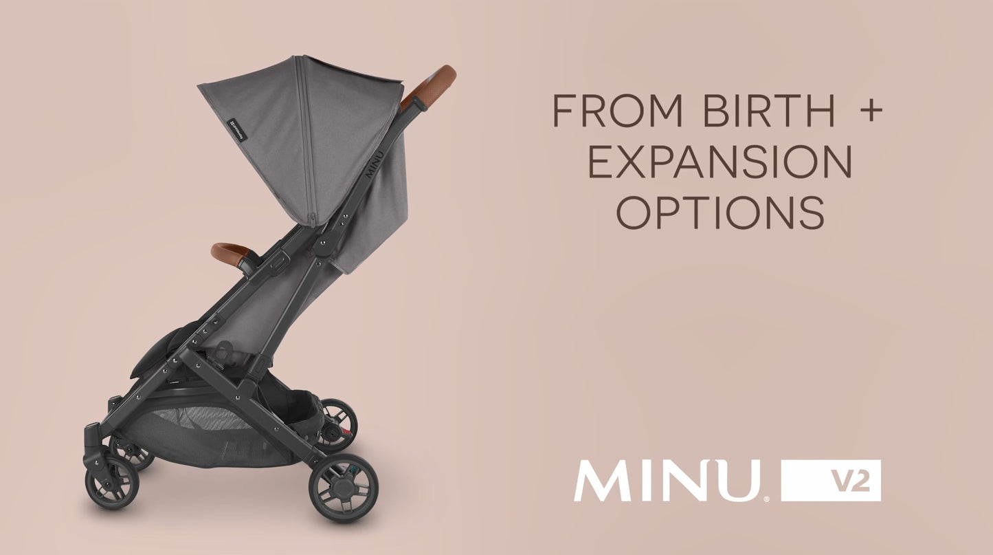 UPPAbaby Minu V2 Travel Stroller Lightweight, Portable Design One-Hand Fold Shoulder Strap and Leather Bumper Bar Included Greyson (Charcoal Mélange/Carbon Frame/Saddle Leather)