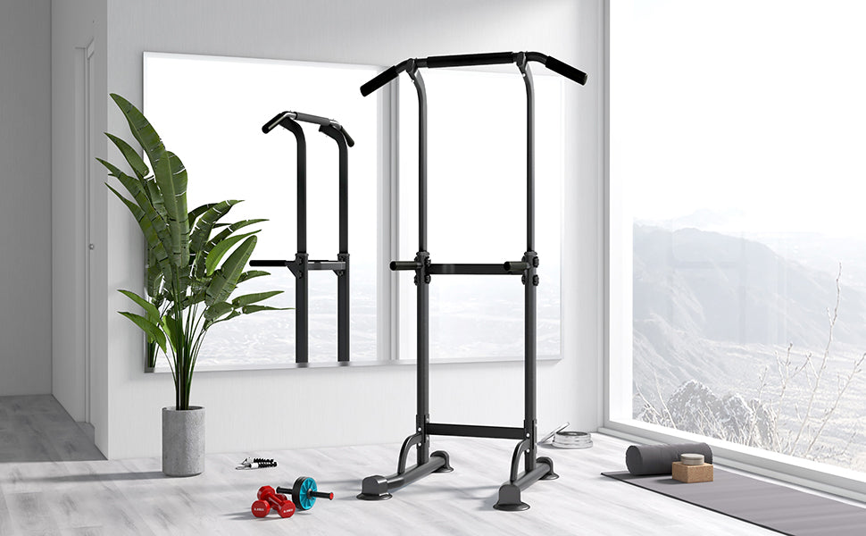 Power Tower Pull Up Bar Dip Station and Height Adjustable Dip Bar Stand, Multi-Function Home Gym Exercise Equipment Strength Training Fitness Workout Station