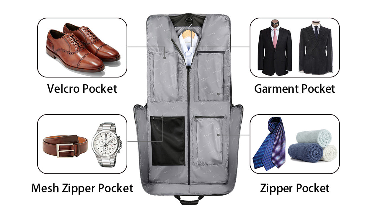 MATEIN Garment Bag for Travel, Large Carry on Garment Bags with Strap for Business, Waterproof Hanging Suit Luggage Bag for Men Women, Wrinkle Free Suitcase Cover for Shirts Dresses Coats, Black