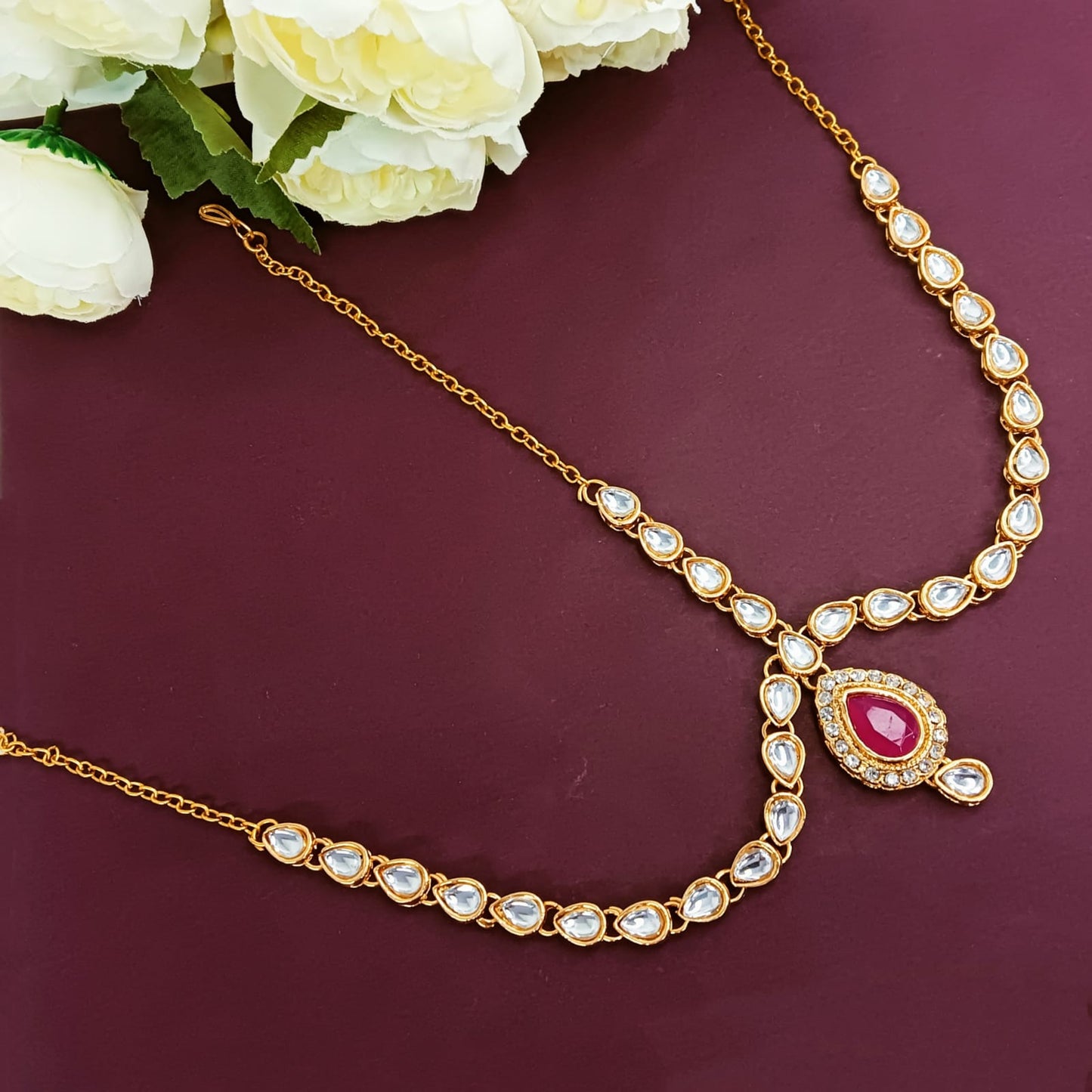 Efulgenz Mothers Day Gift Indian Bollywood Vintage Gold Tone Mange Tikka Crystal Pearl Head Chain Bridal Wedding Jewelry Hair Accessories