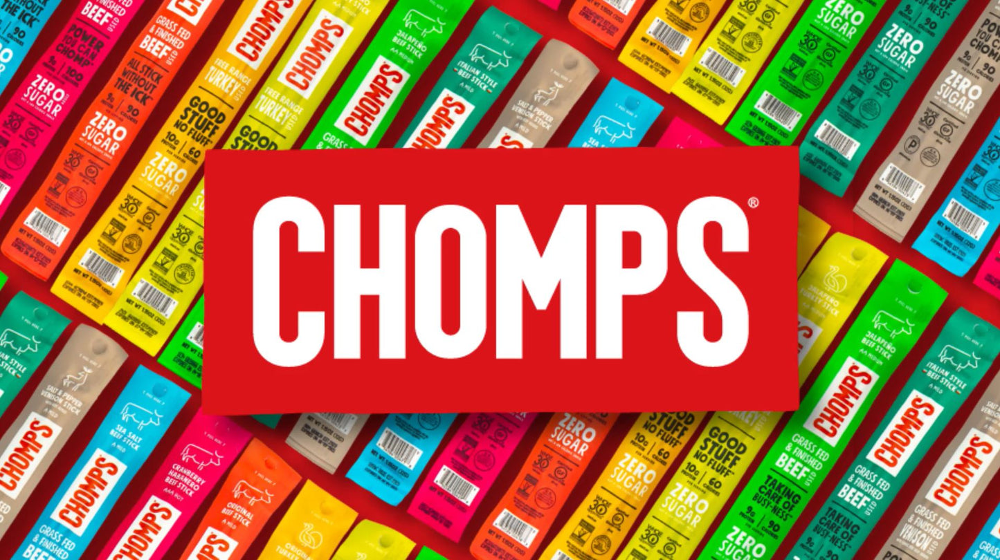 Chomps Grass-Fed and Finished Original Beef Jerky Snack Sticks 10-Pack - Keto, Paleo, Whole30, 10g Lean Meat Protein, Gluten-Free, Zero Sugar Food, Non-GMO