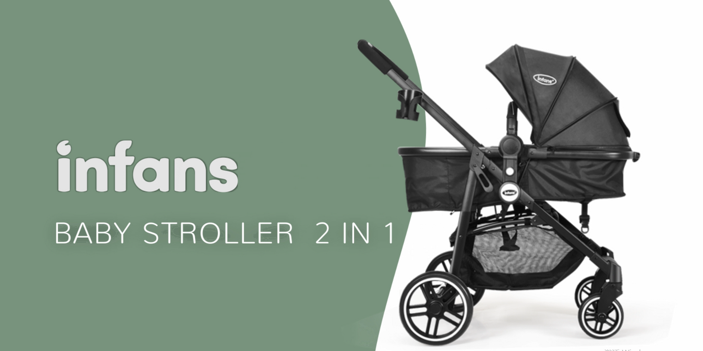 INFANS 2 in 1 Baby Stroller, High Landscape Infant Stroller & Reversible Bassinet Pram, Foldable Pushchair with Adjustable Canopy, Storage Basket, Cup Holder, Suspension Wheels (Black)