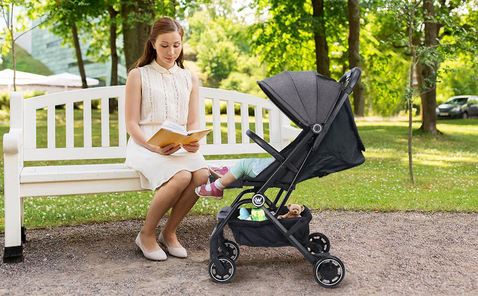 Lightweight Baby Stroller, Compact Travel Stroller with Cup Holder & Sleep Shade, Oversize Basket, One Hand Easy Foldable Stroller for Airplane Travel and More