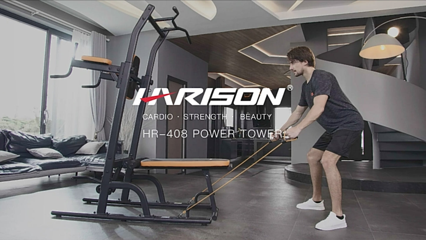 HARISON Multifunction Power Tower with Bench Pull Up Bar Dip Station for Home Gym Workout Strength Training Fitness Equipment