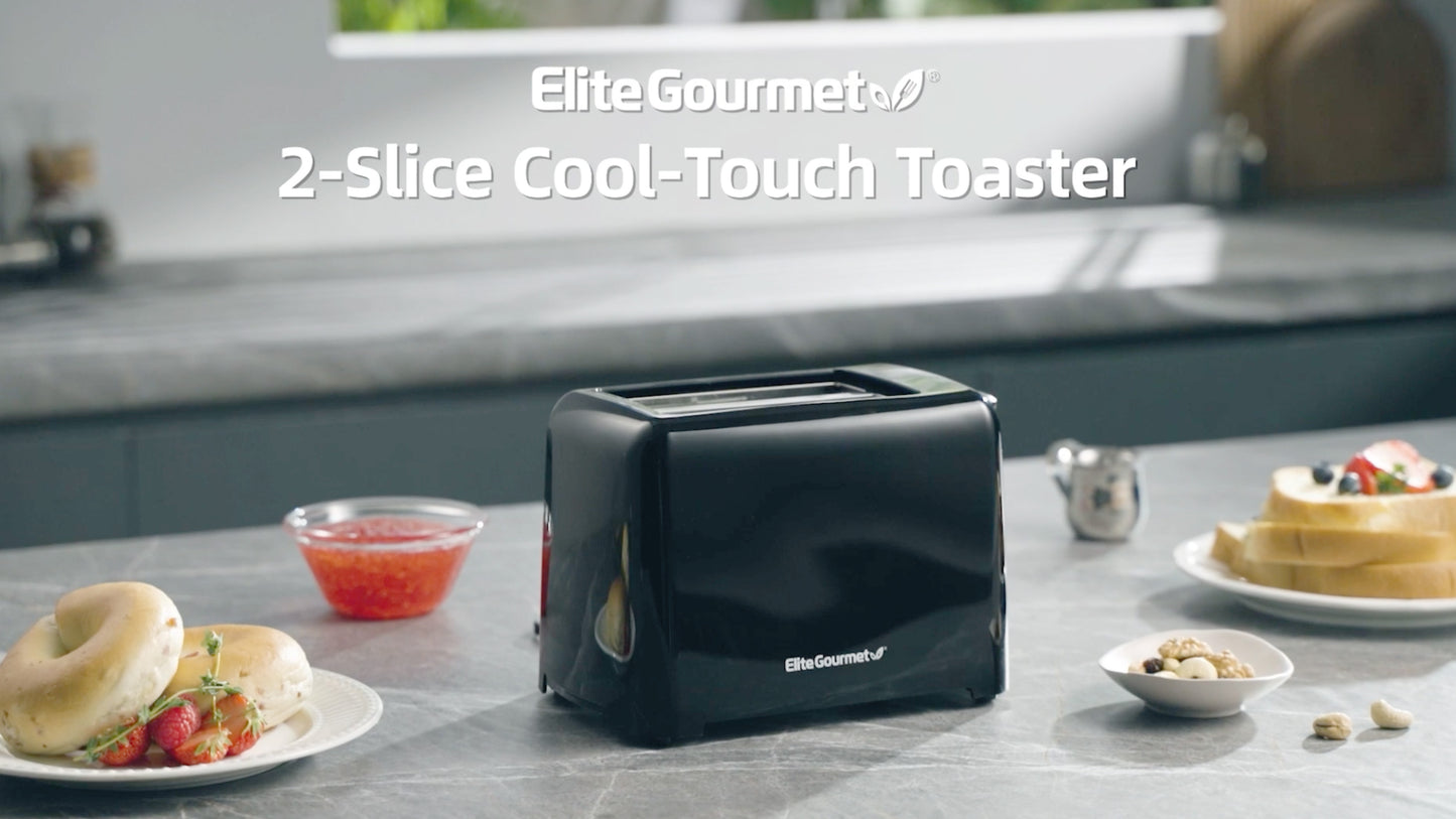 Elite Gourmet ECT1027B Cool Touch Toaster with 6 Temperature Settings & Extra Wide 1.25" Slots for Bagels, Waffles, Specialty Breads, Puff Pastry, Snacks, ETL Certified, 2 Slices, Black