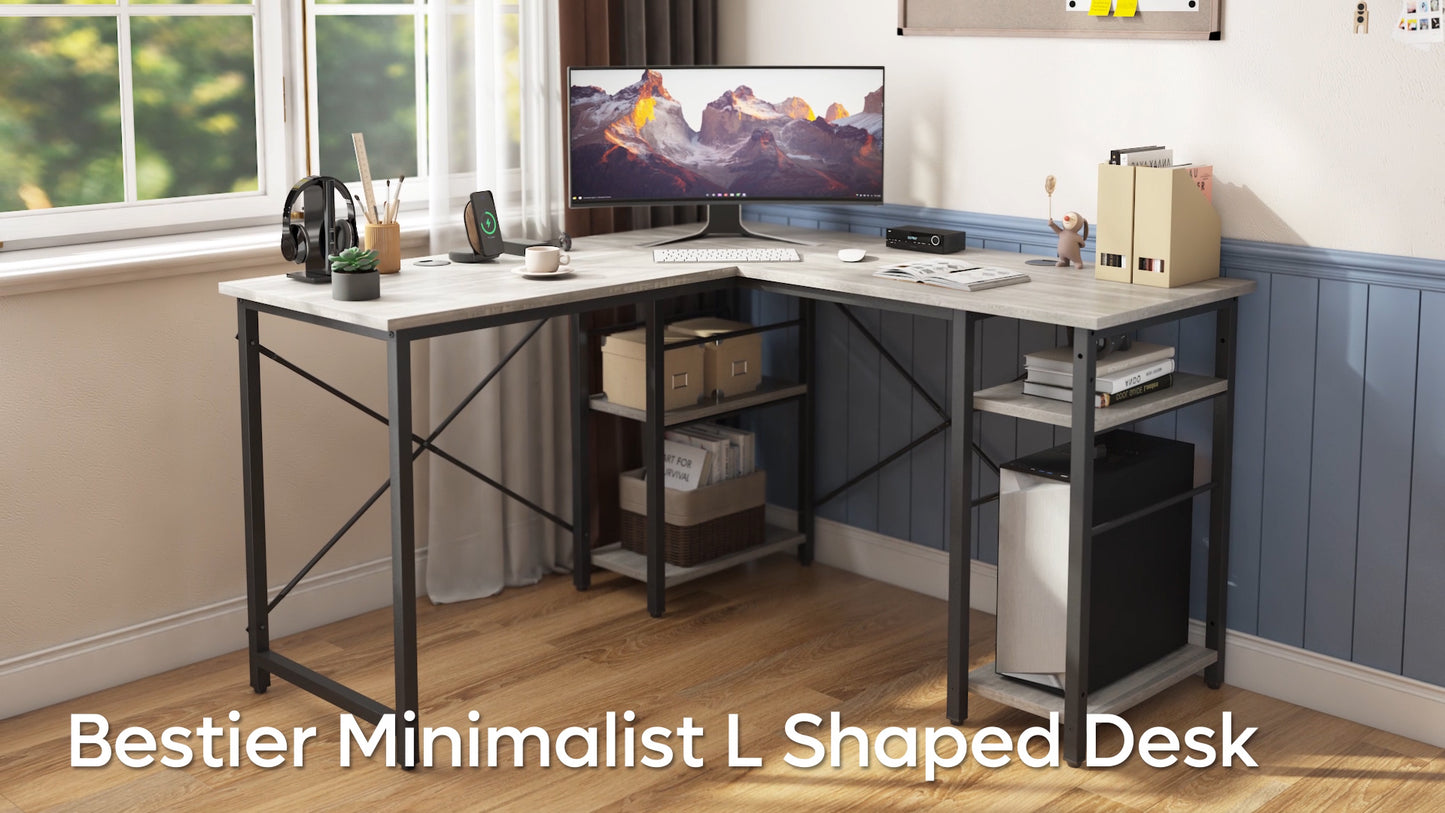 Bestier L Shaped Desk with Shelves 75 Inch Reversible Corner Computer Desk or 2 Person Long Table, Writing Study Desk for Home Office Small Space Bedroom Apartment, Wash White
